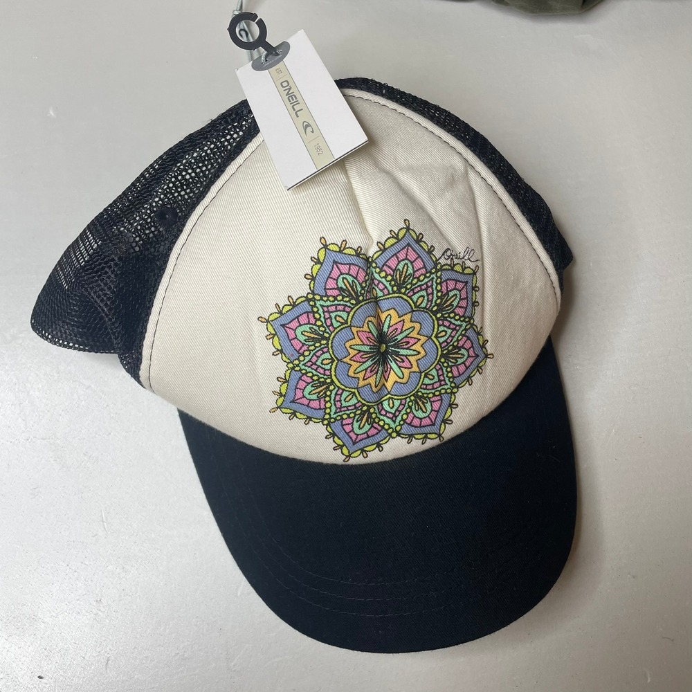 ONeill Mandala Trucker Hat Black‎ White Mesh Baseball Cap Style 15496003
